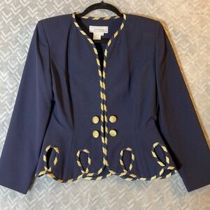 Warren Petites Vintage Women's Blazer Size 6P Blue & Gold Buttons Band Look